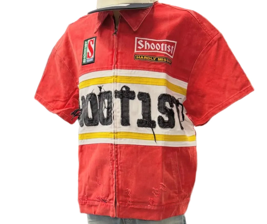 Shoot1st Denim Polo Zip Up "Red"
