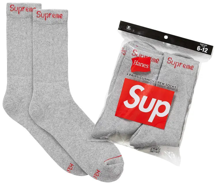 Supreme x Hanes Crew Socks (4 Pack) "Heather Grey"