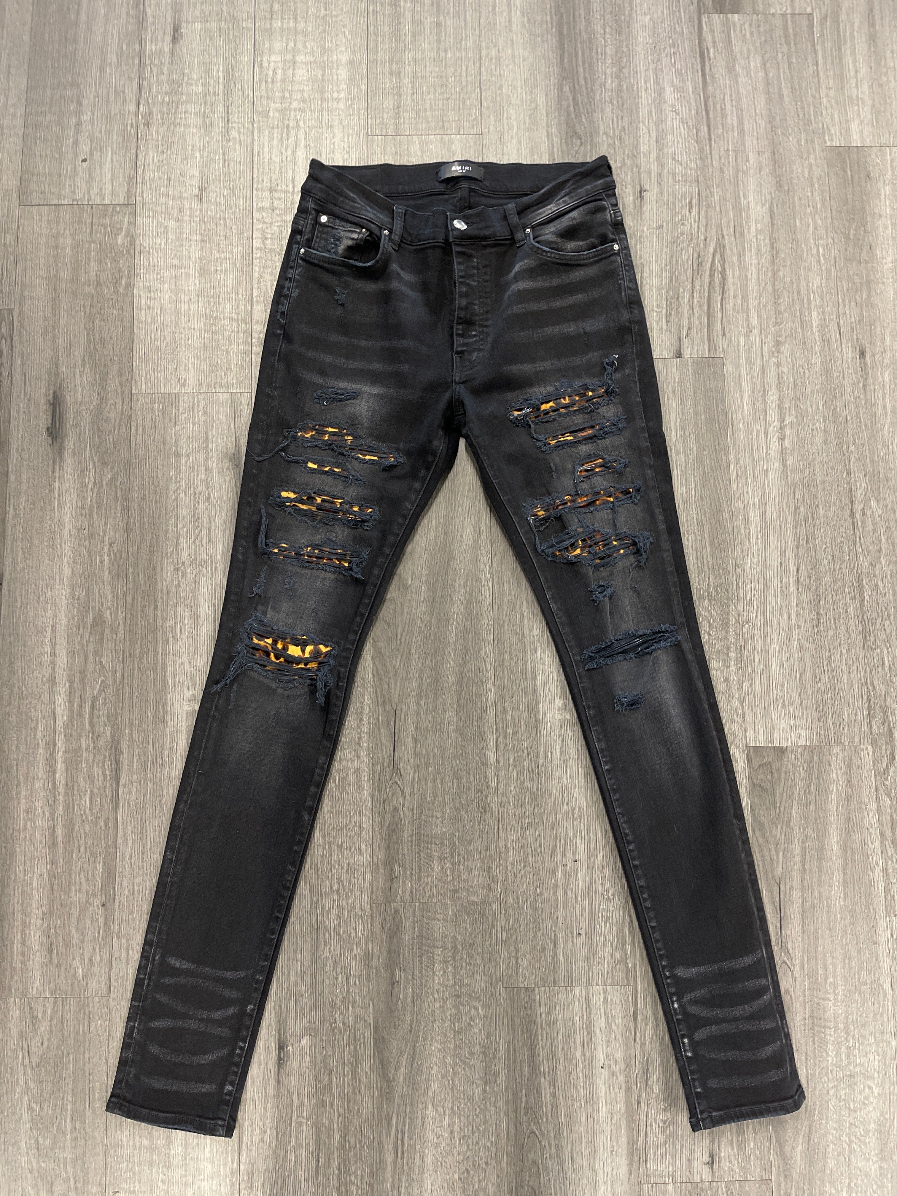 Amiri Skinny Pants "Black Leopard Patch"