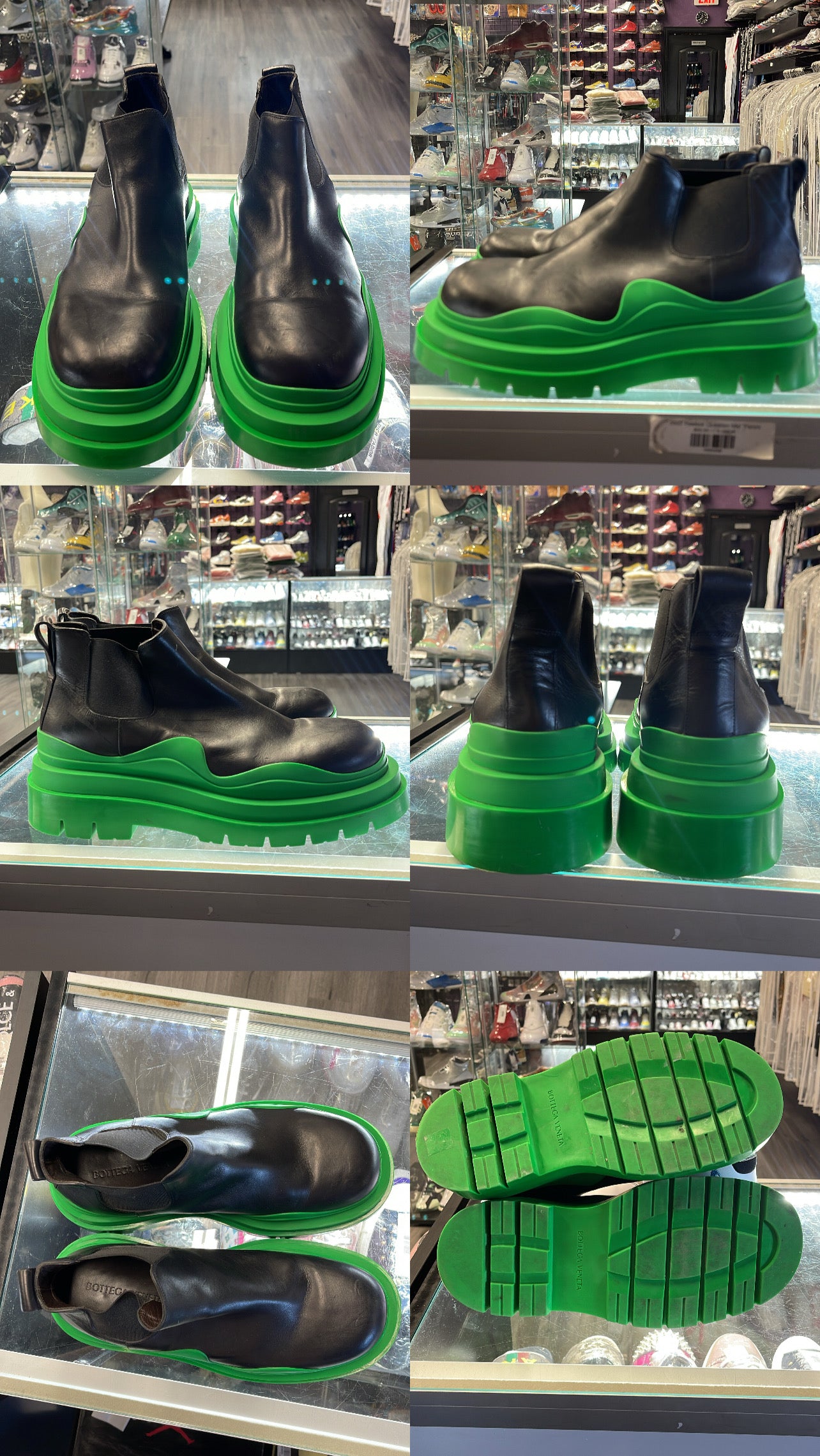 Bottega Veneta Tire Chelsea Boots "Black/Green"