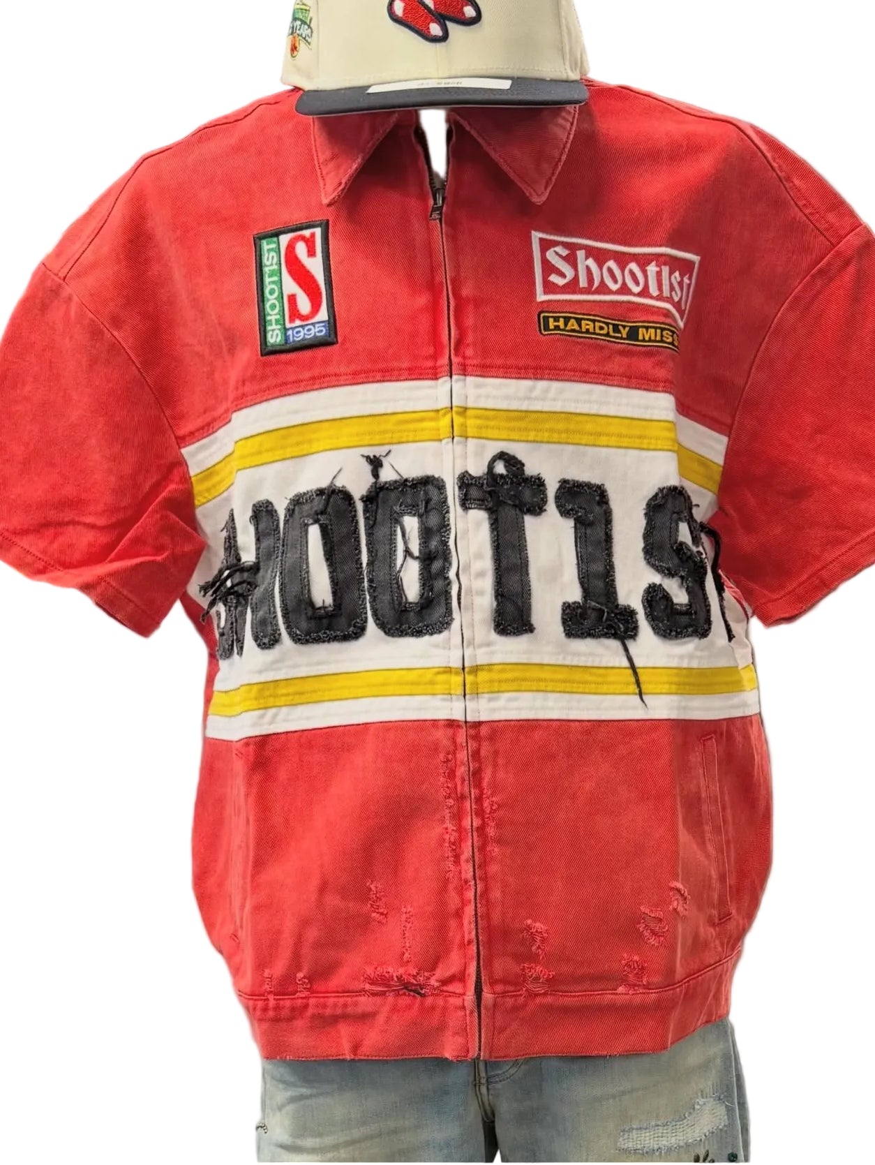 Shoot1st Denim Polo Zip Up "Red"