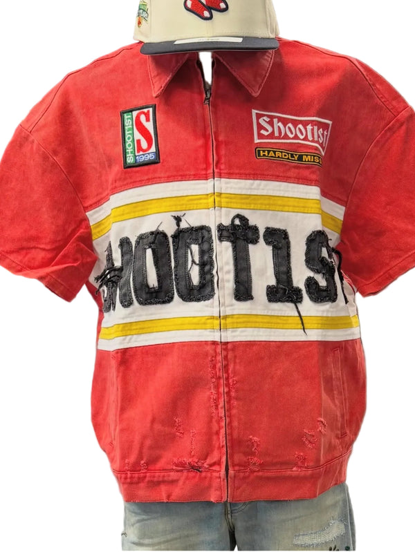 Shoot1st Denim Polo Zip Up "Red"
