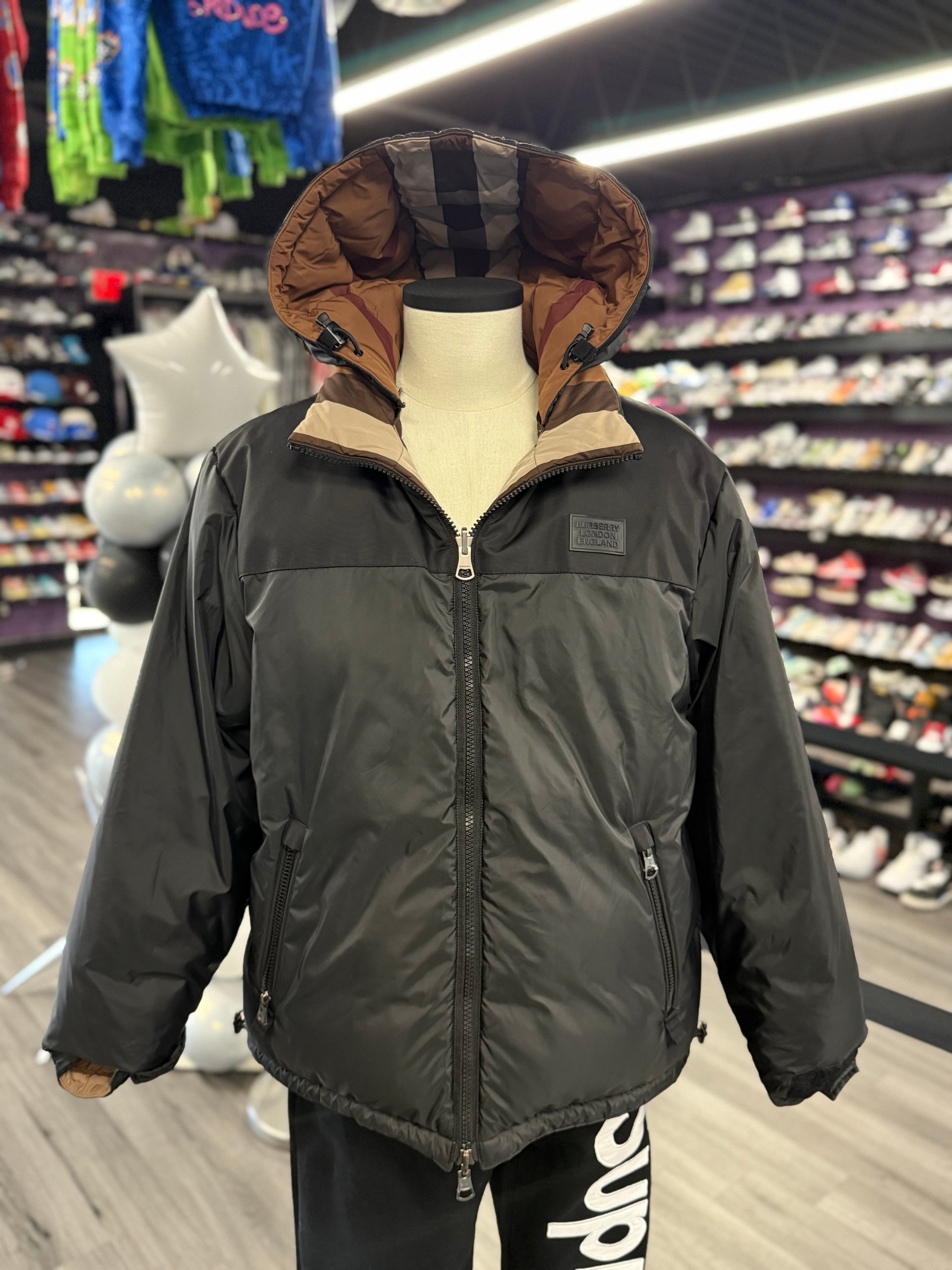 Burberry Packaway Hood Reversible Check Puffer Jacket "Dark Birch Brown"