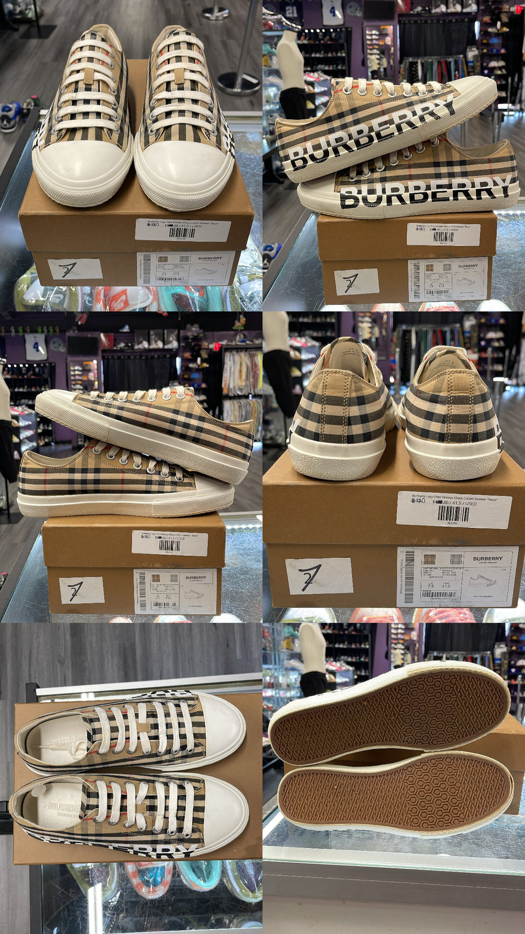Burberry Logo Print Vintage Check Cotton Sneaker "Beige"