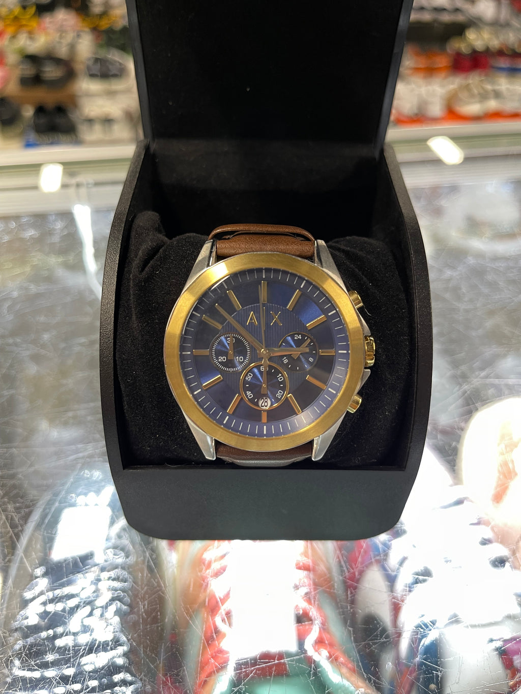 Armani Exchange Drexler Chronograph Watch Gold-Tone Brown Leather Strap