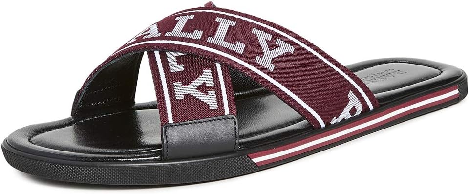 Bally Bonk Slide Sandals "Black Red White Logo Cross Design"