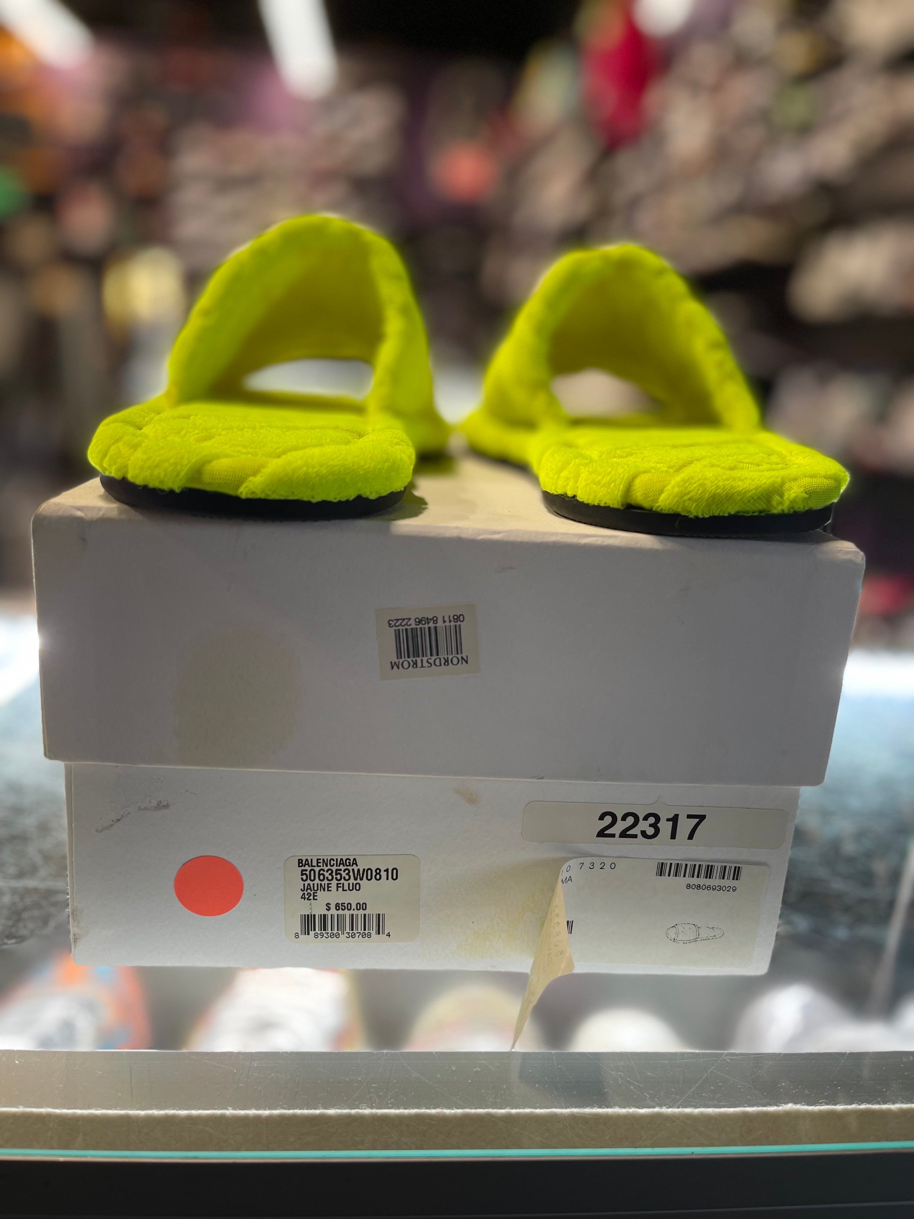Balenciaga Repeating Logo Fuzzy Slide "Neon Yellow"