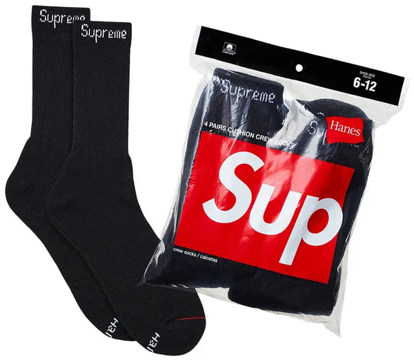 Supreme x Hanes Crew Socks (4 Pack) "Black"