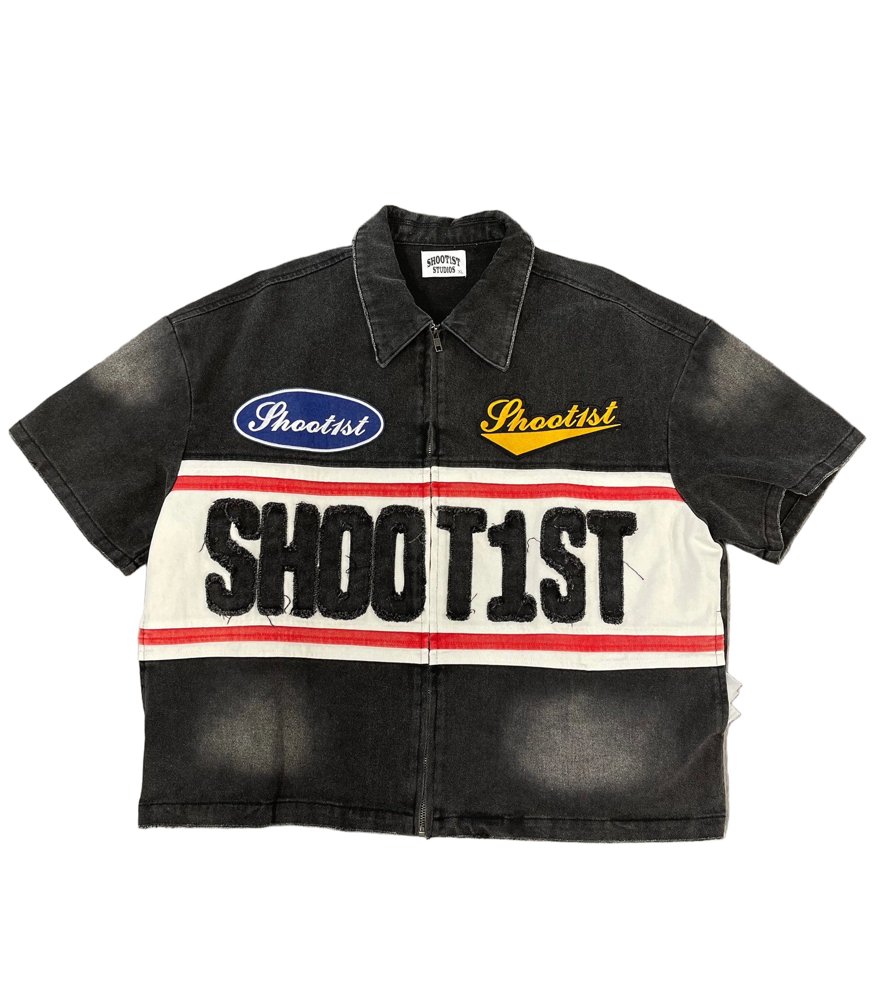 Shoot1st Denim Polo Zip Up "Black"