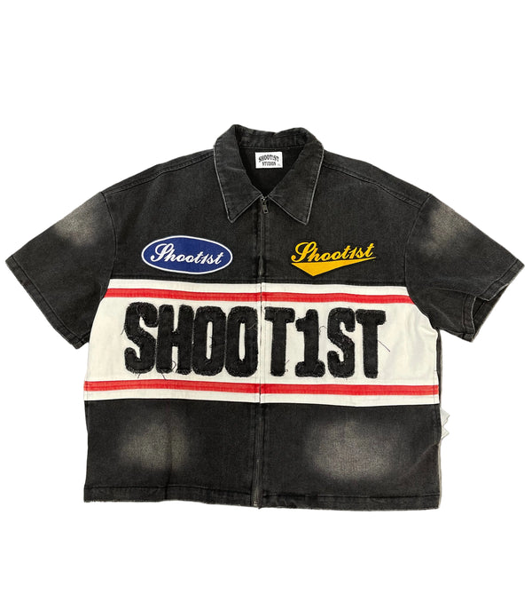 Shoot1st Denim Polo Zip Up "Black"