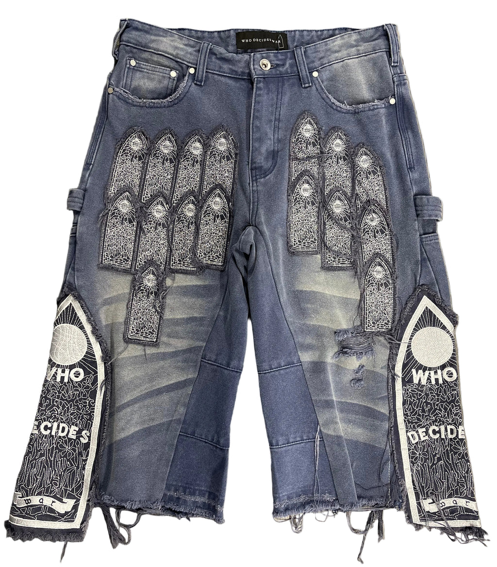 Who Decides War Blue Denim Shorts "Patchwork"