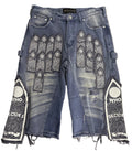 Who Decides War Blue Denim Shorts "Patchwork"