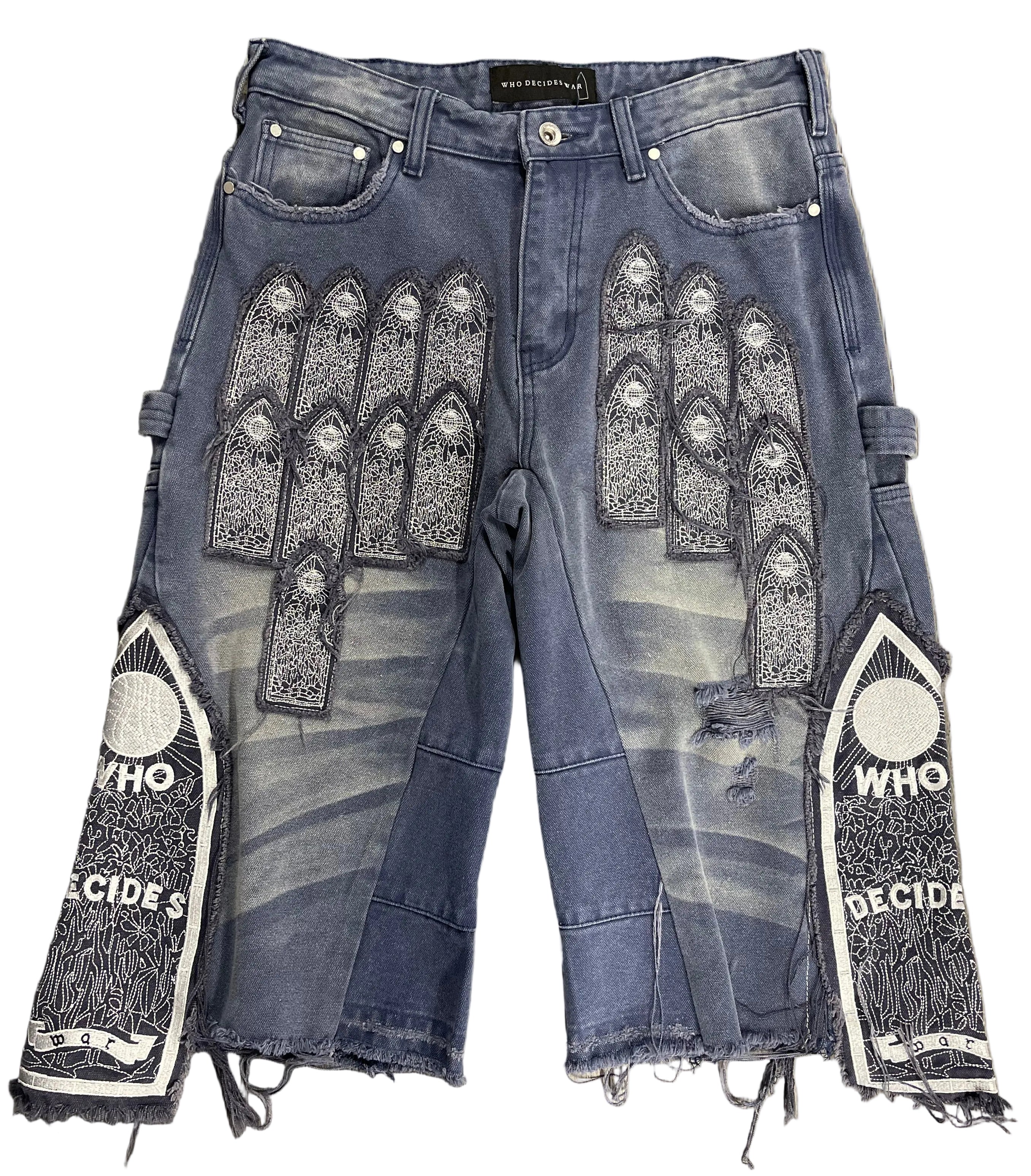 Who Decides War Blue Denim Shorts "Patchwork"