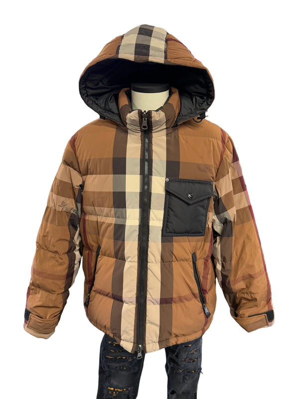 Burberry Packaway Hood Reversible Check Puffer Jacket "Dark Birch Brown"