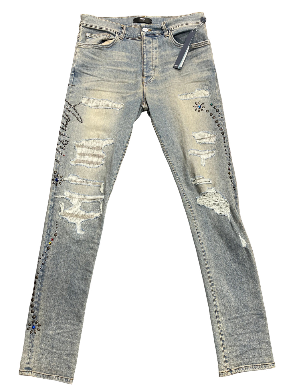 Amiri Floral Studded Denim Skinny Jeans
