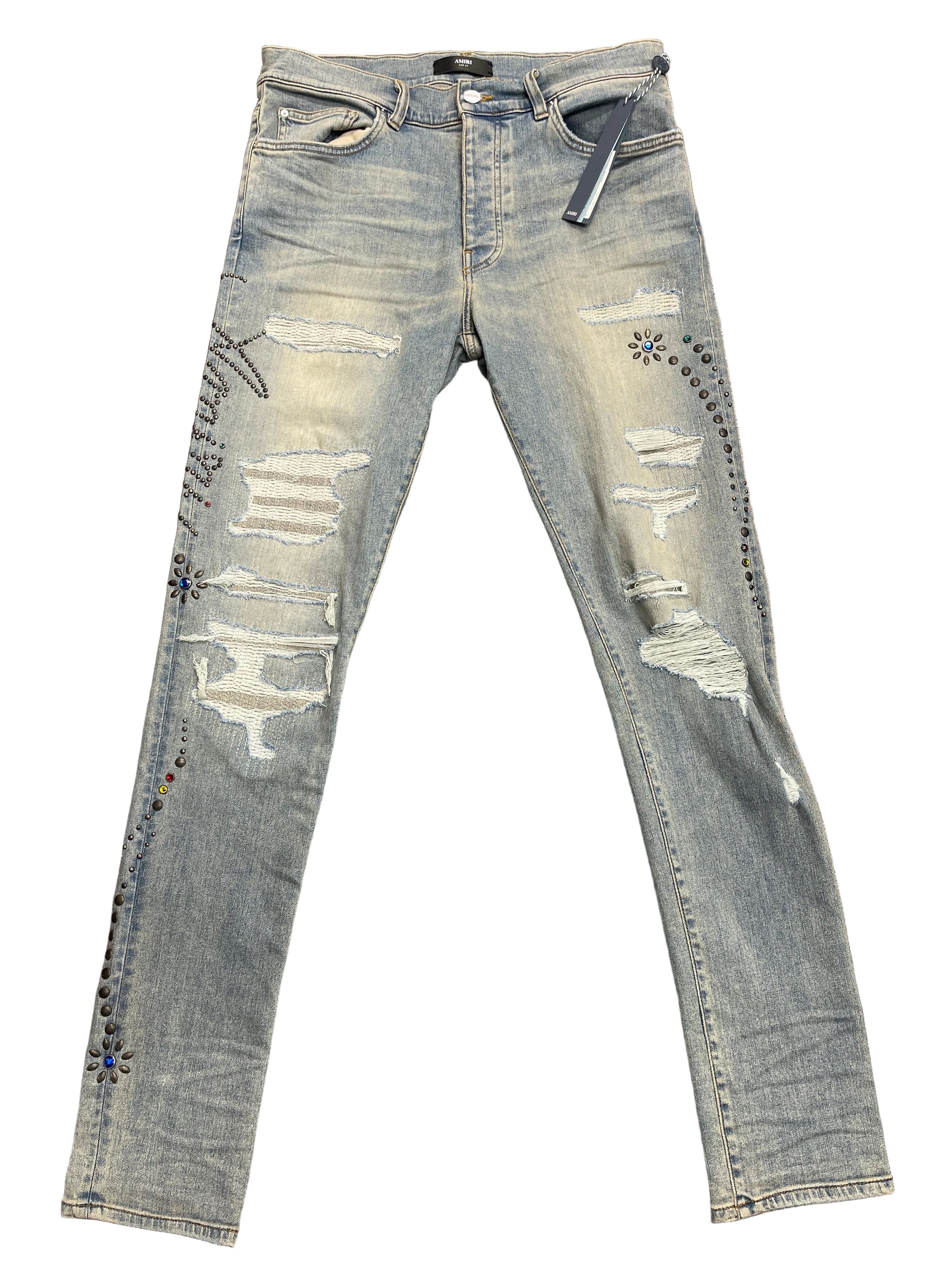 Amiri Floral Studded Denim Skinny Jeans