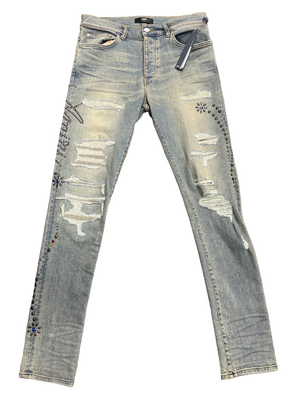 Amiri Floral Studded Denim Skinny Jeans
