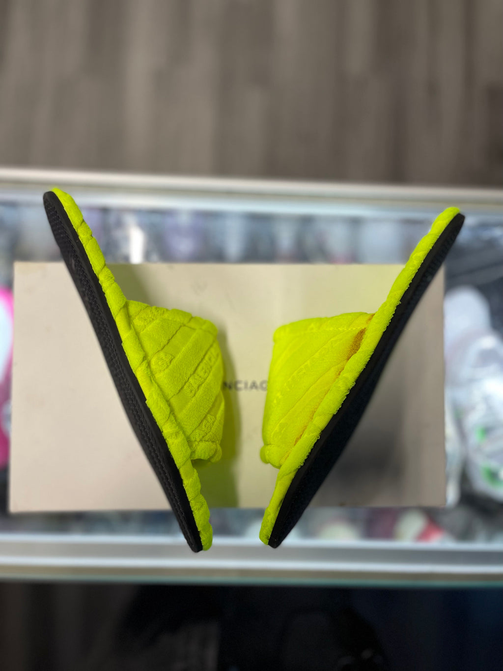 Balenciaga Repeating Logo Fuzzy Slide "Neon Yellow"