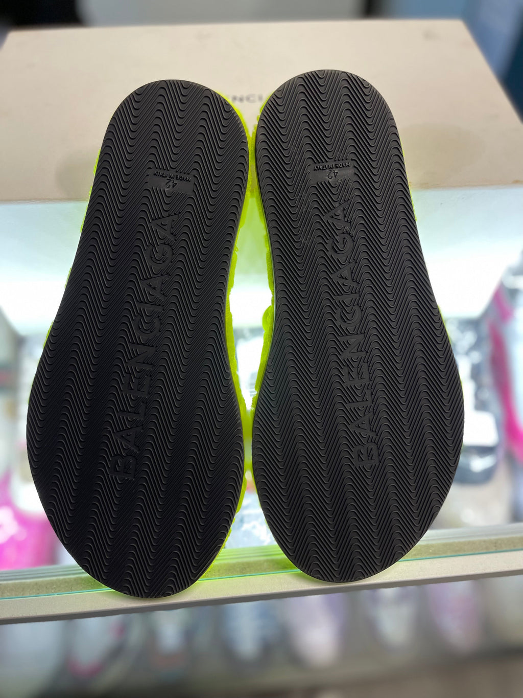 Balenciaga Repeating Logo Fuzzy Slide "Neon Yellow"