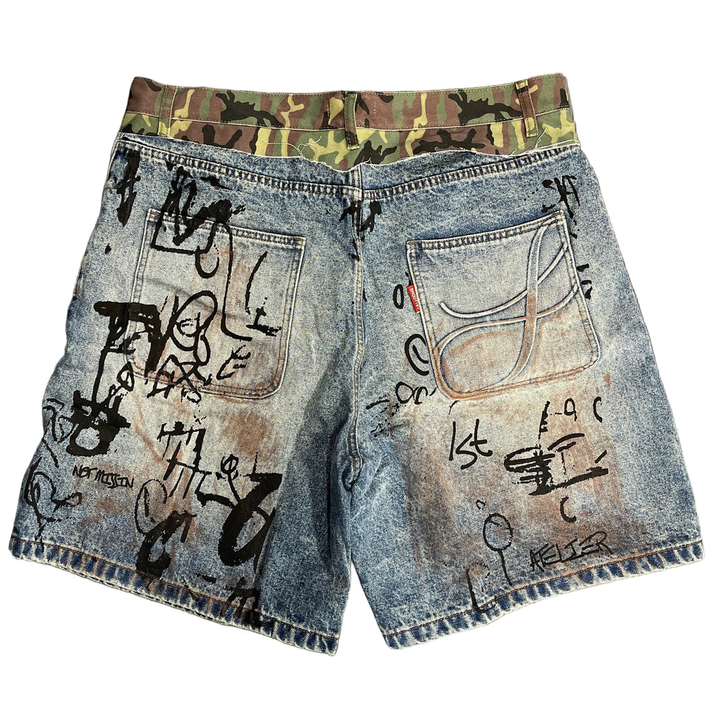 Shoot1st "Army Fatigue Denim Shorts"