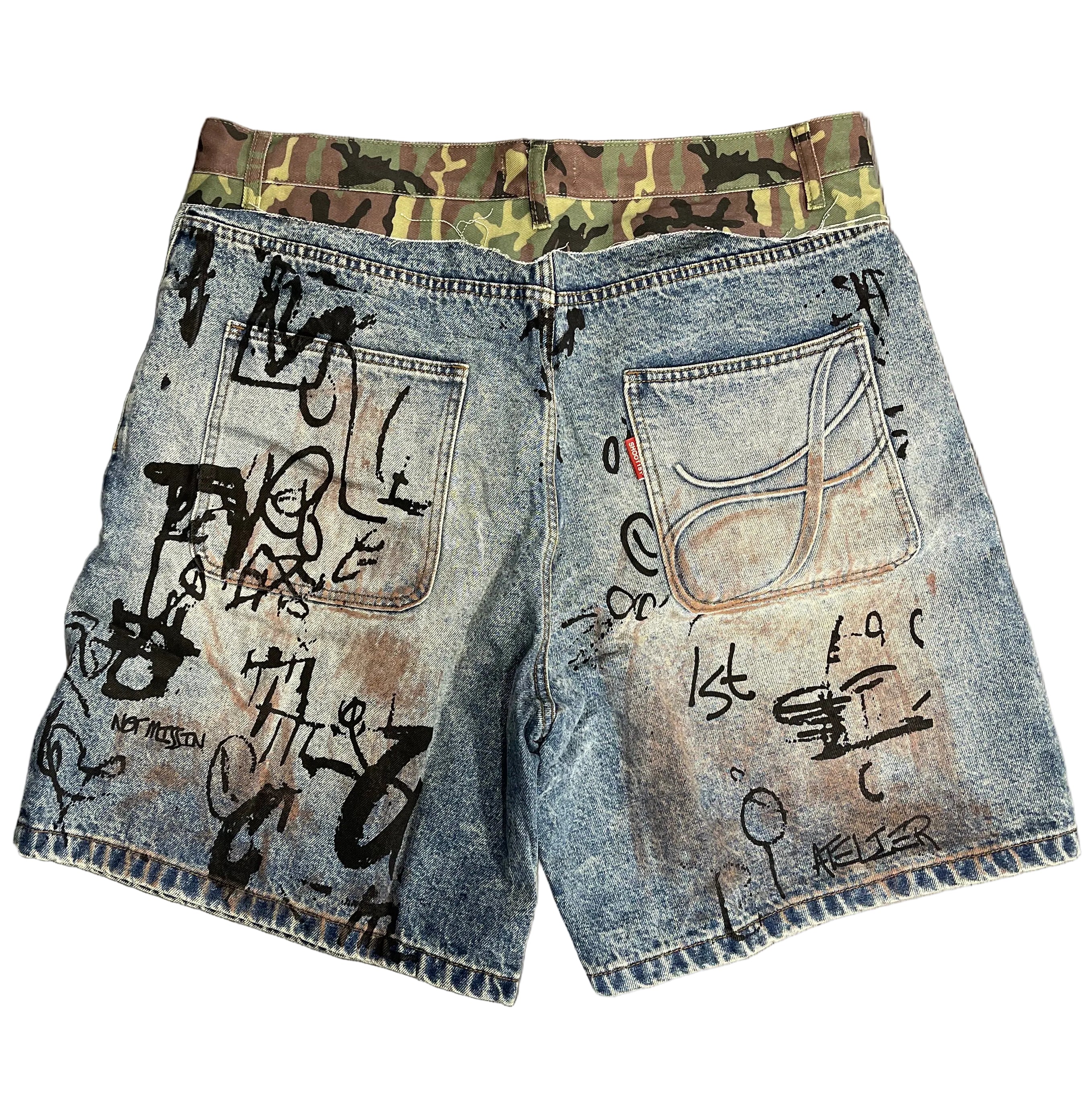 Shoot1st "Army Fatigue Denim Shorts"