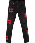 Amiri MA Quad-applique Skinny Jeans "Black Denim Red Appliques"