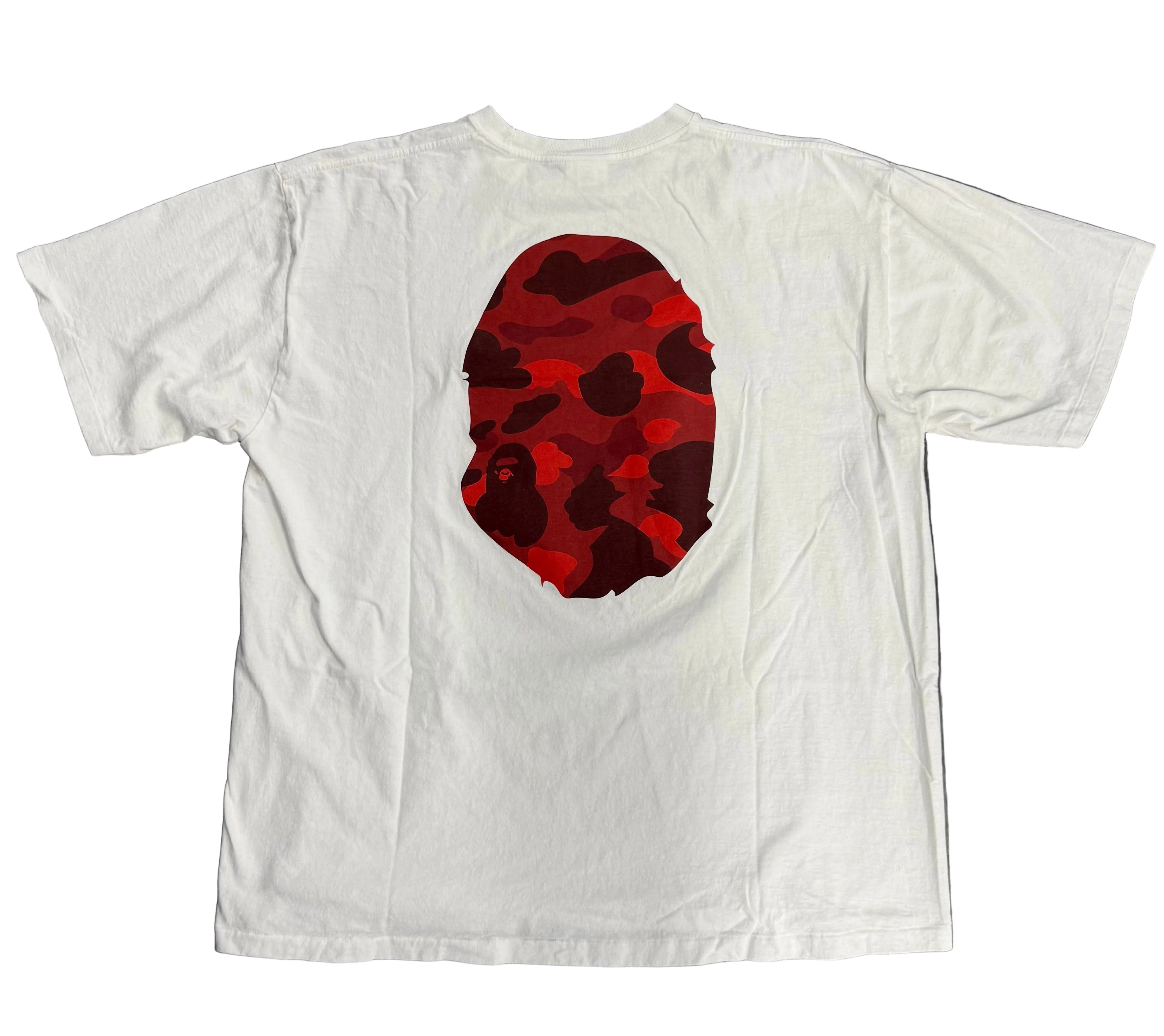Bape Tee "White Red Camo Baped Logo"