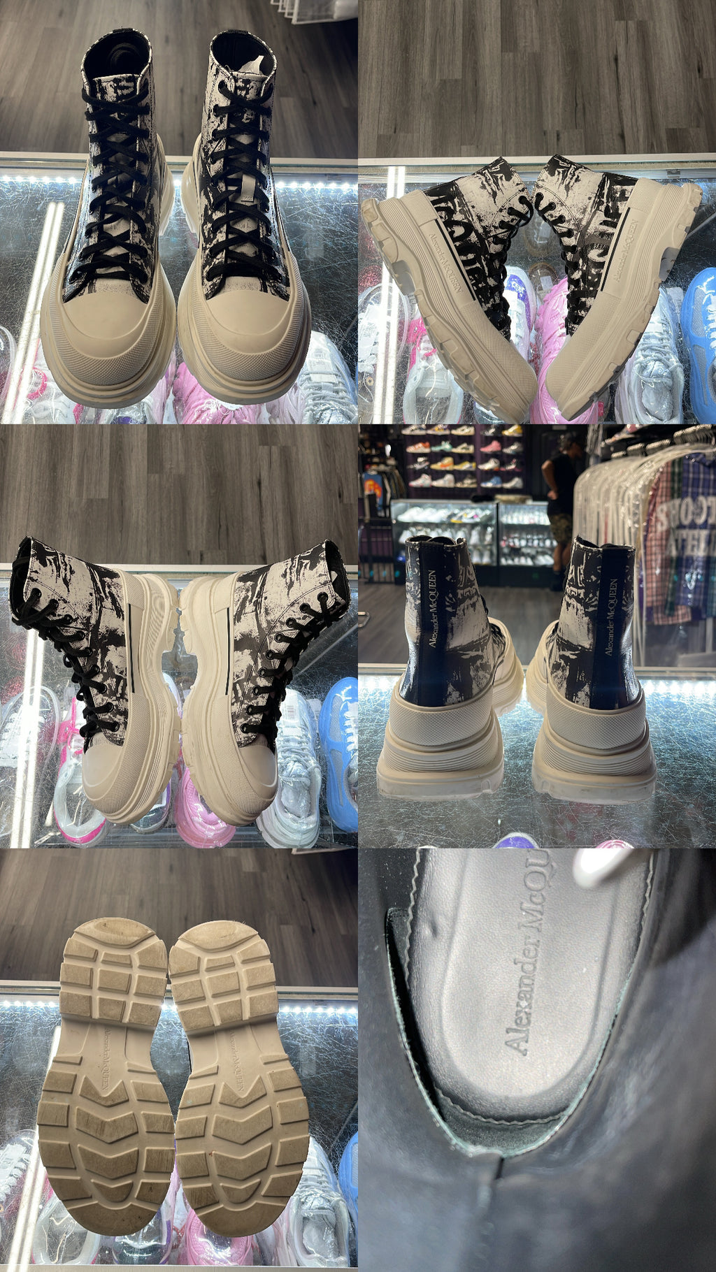Alexander McQueen Tread Slick Boots "White and Black Graffiti Print"