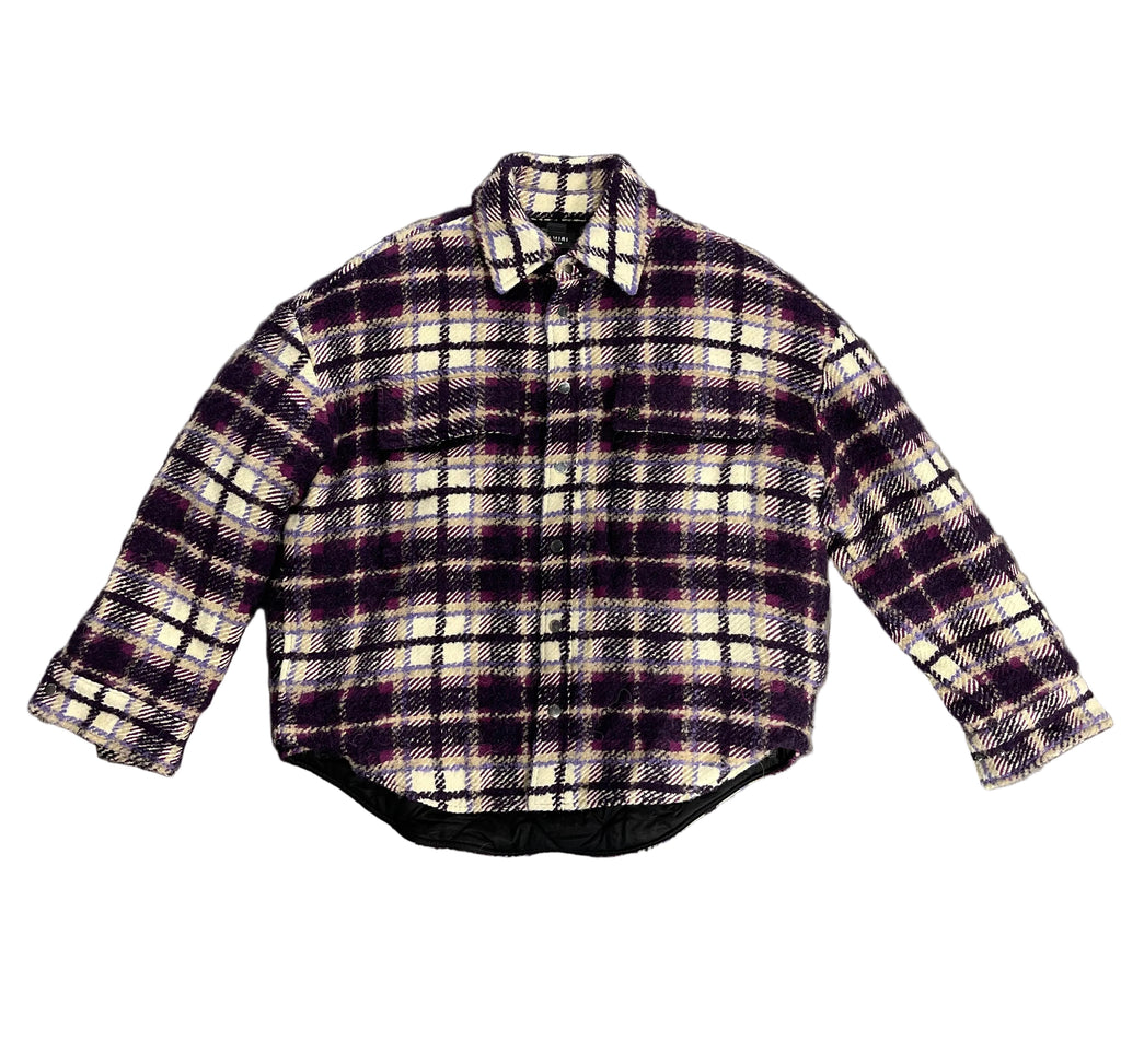 Amiri Plaid Flannel Overshirt "Purple Fuzzy Check Pattern"