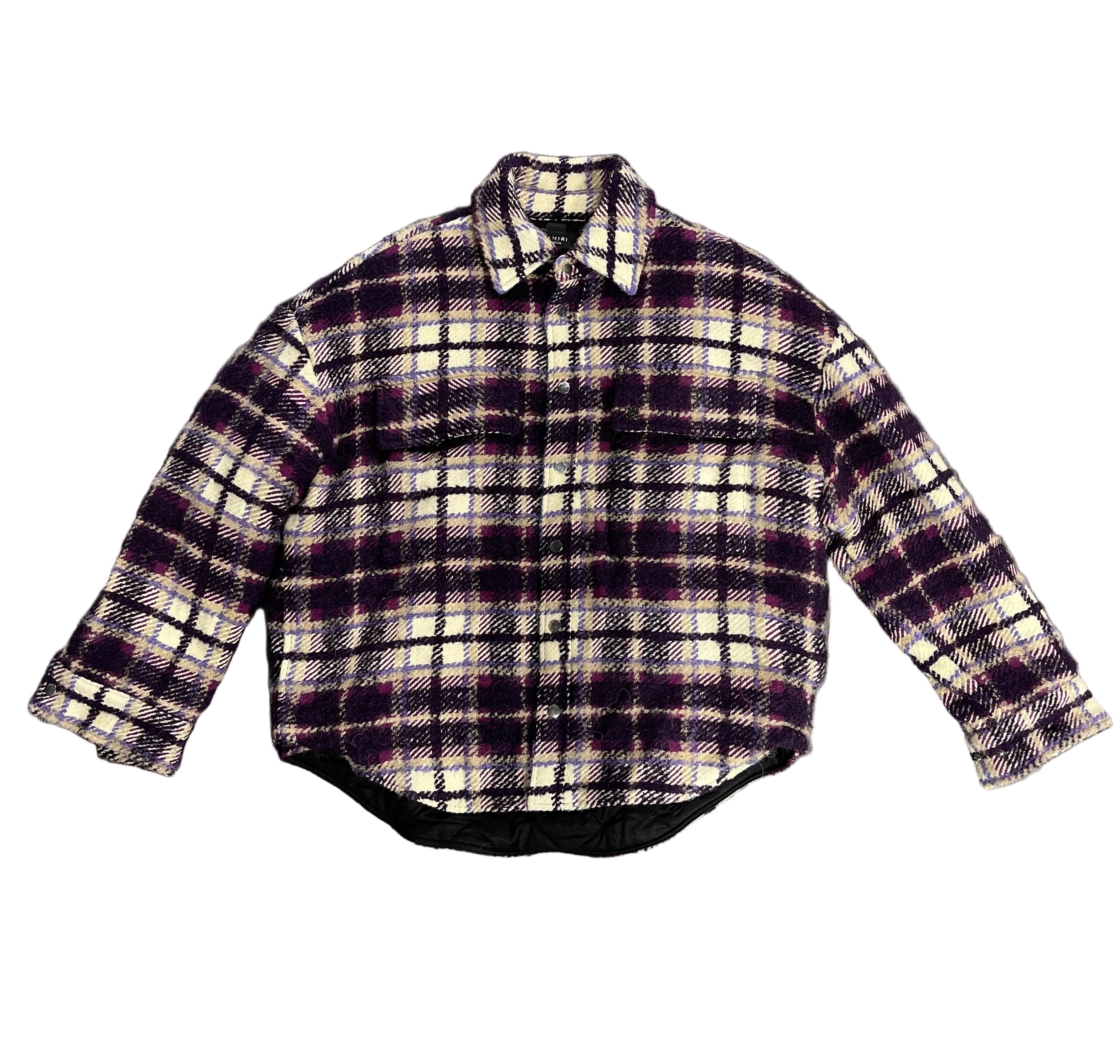 Amiri Plaid Flannel Overshirt "Purple Fuzzy Check Pattern"