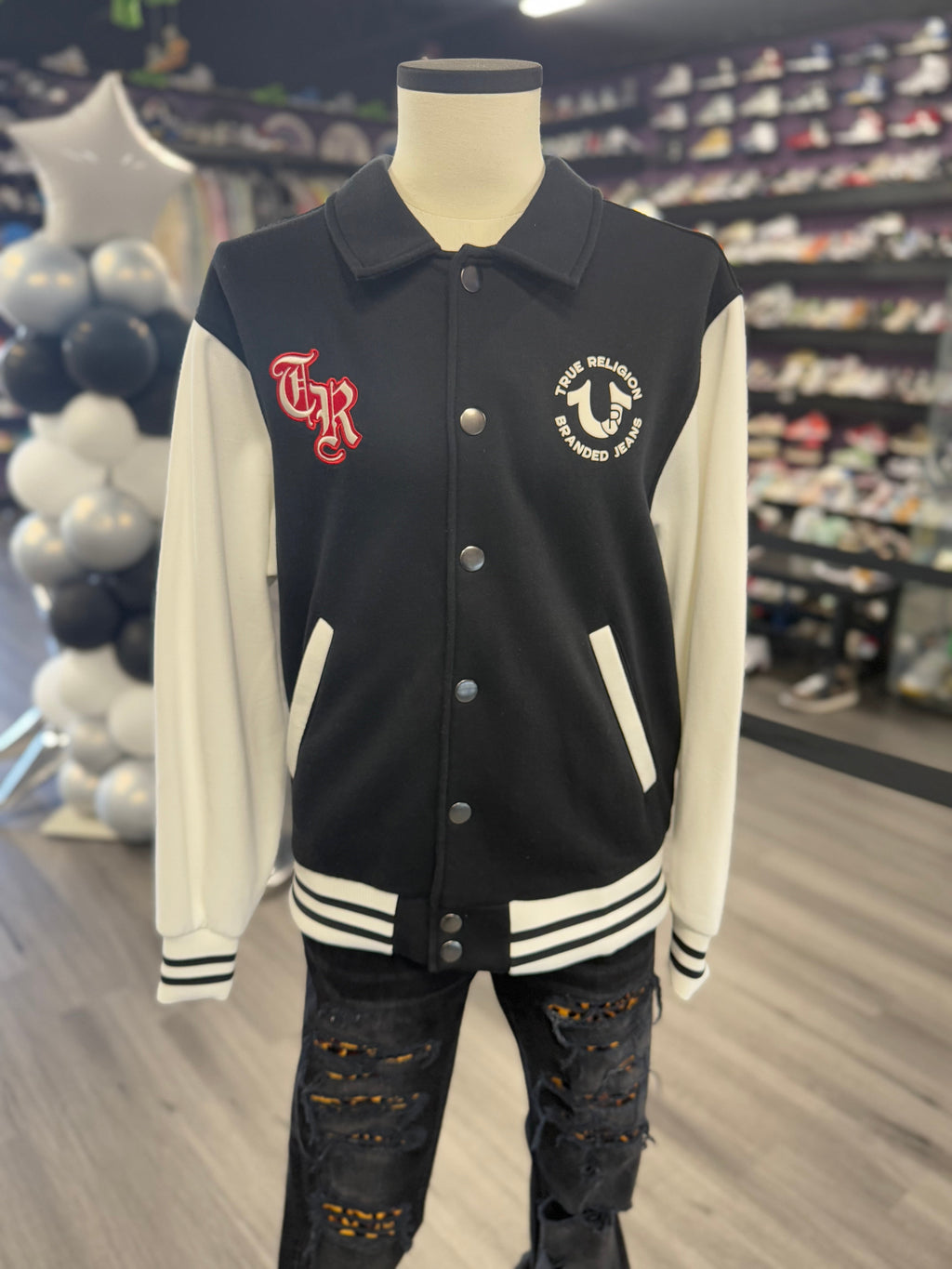True Religion Collar Patch Fleece Varsity Jacket