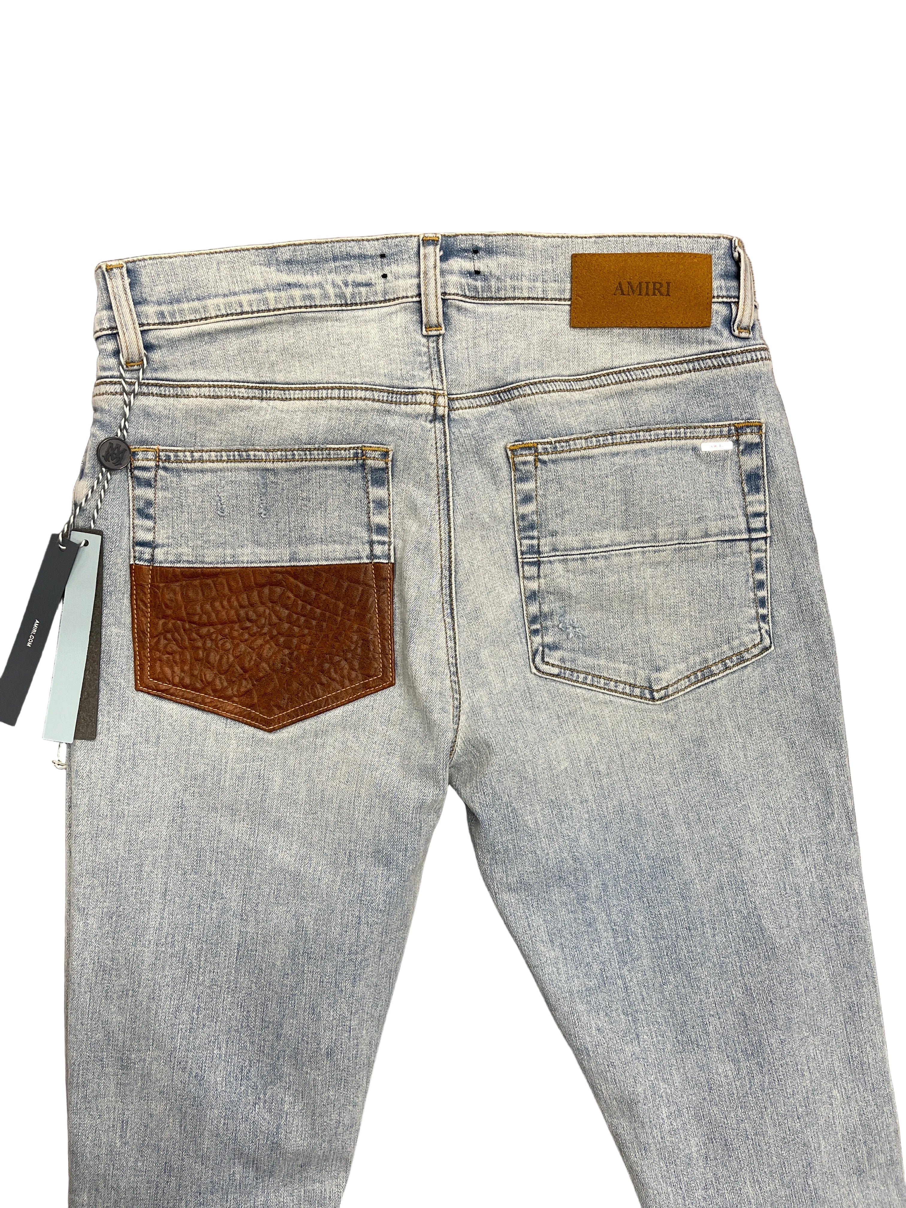 Amiri Croc Leather MX1 Jeans "Brown Leather"