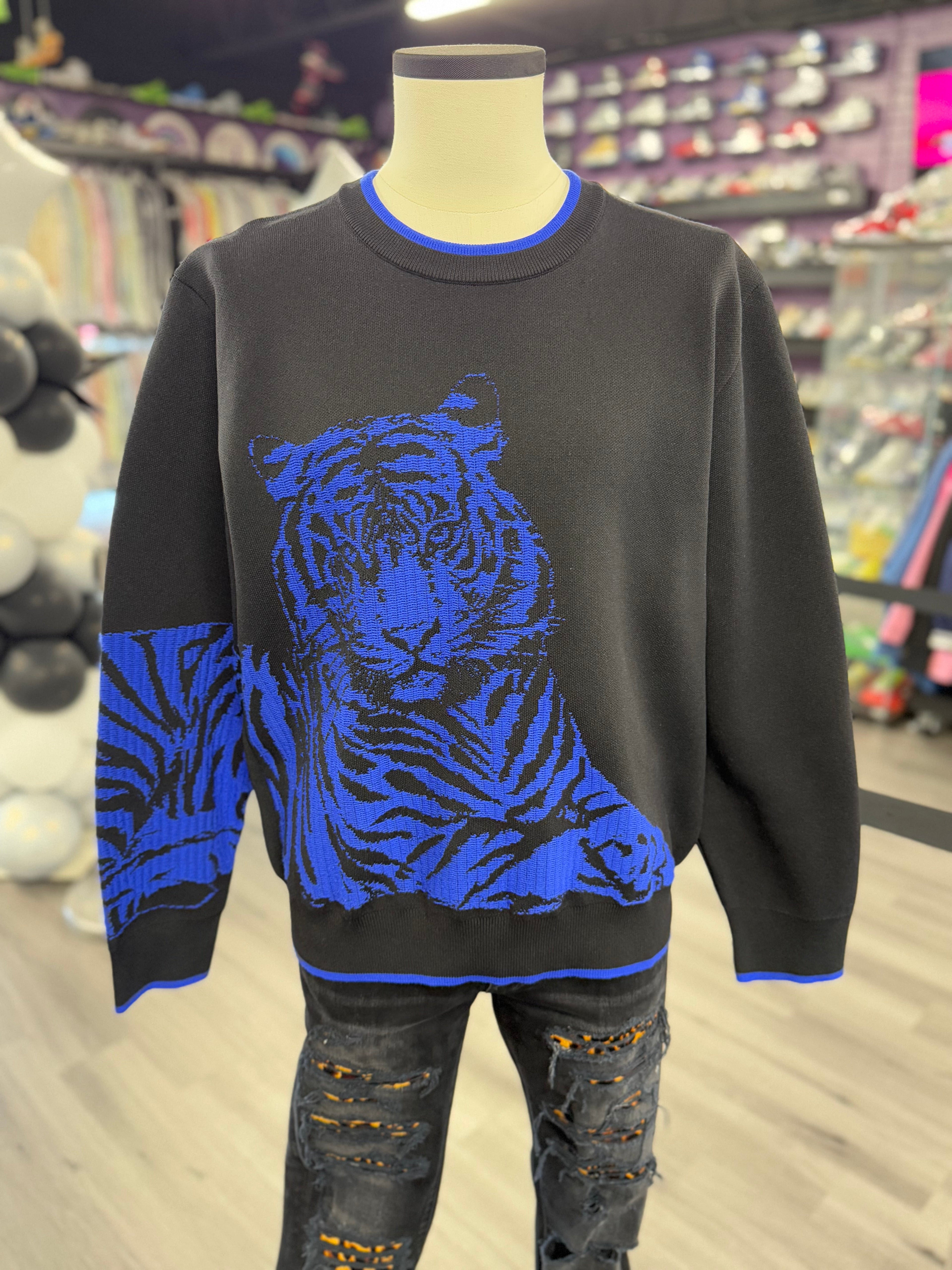 Dolce Gabbana Tiger Print Sweater "Blue Black"