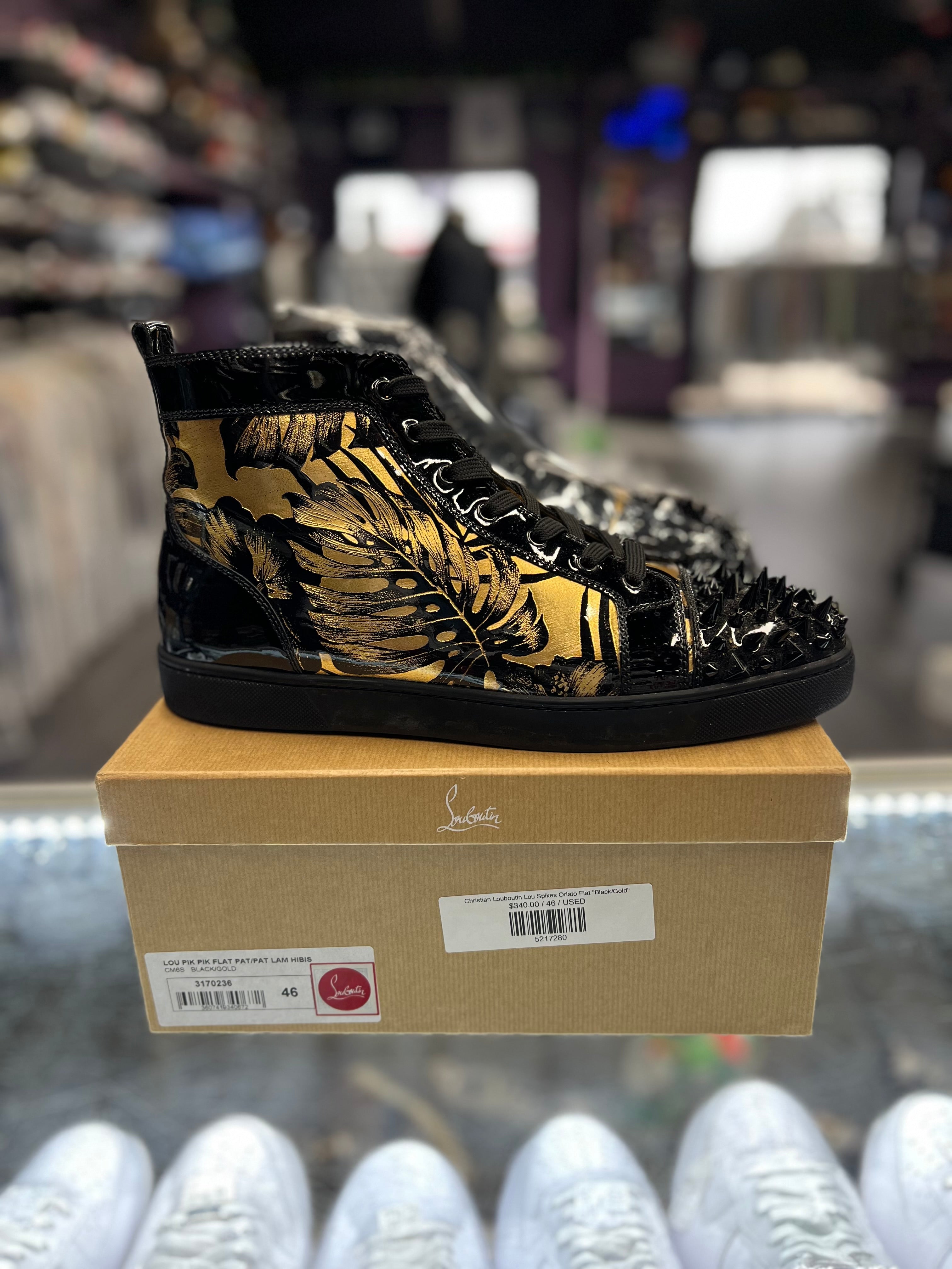 Christian Louboutin Lou Spikes Orlato Flat "Black/Gold"