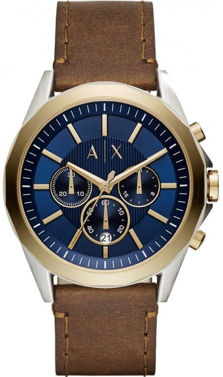 Armani Exchange Drexler Chronograph Watch Gold-Tone Brown Leather Strap