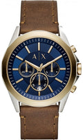 Armani Exchange Drexler Chronograph Watch Gold-Tone Brown Leather Strap