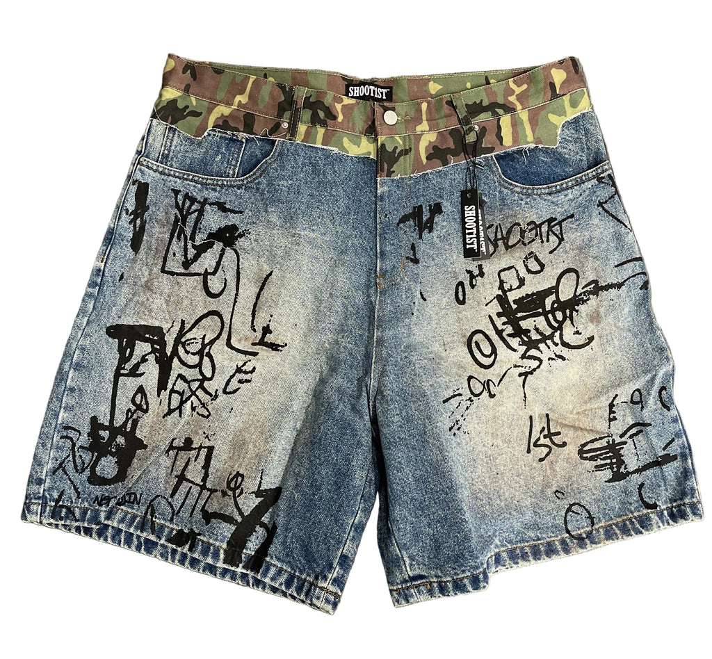 Shoot1st "Army Fatigue Denim Shorts"