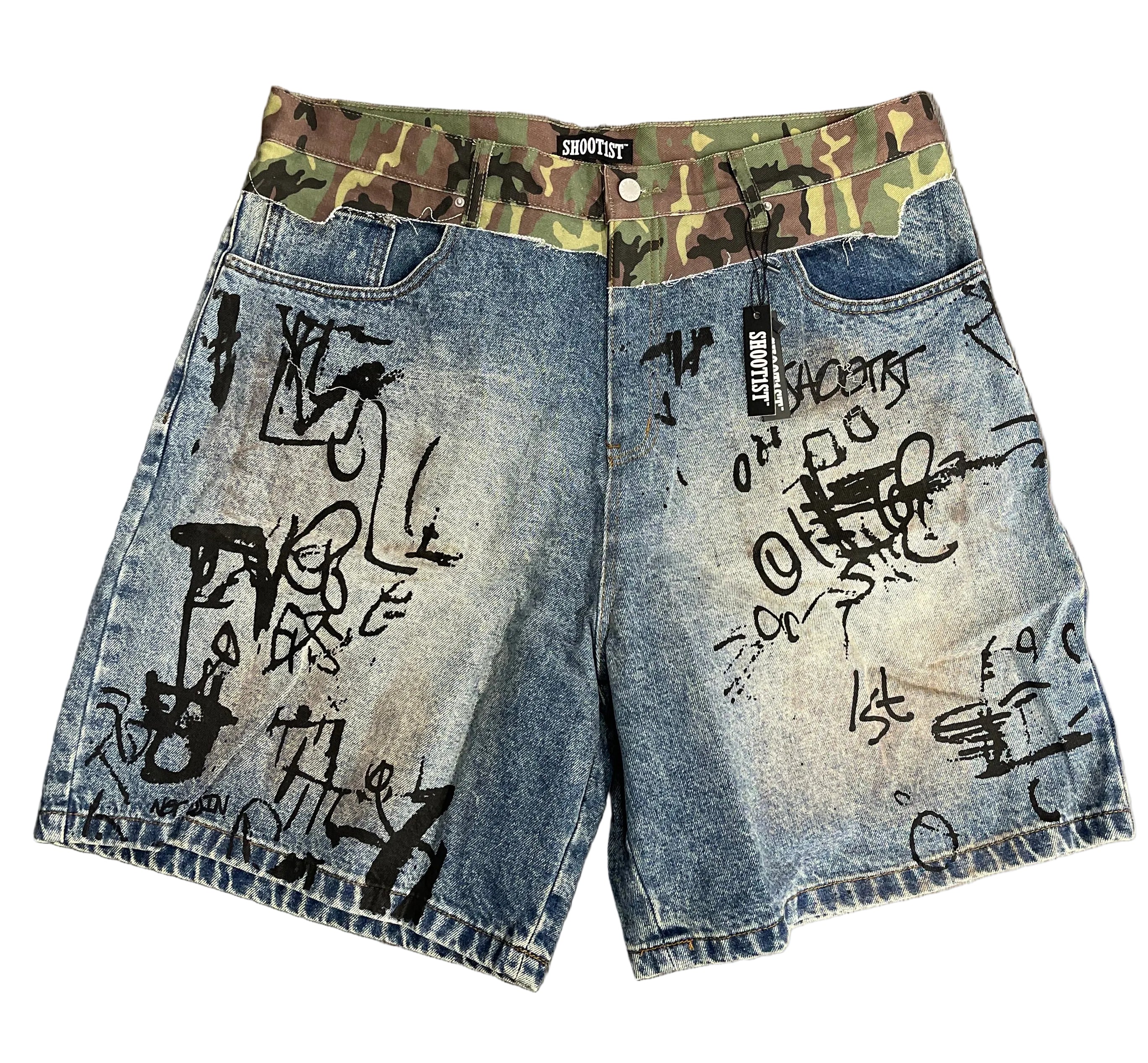 Shoot1st "Army Fatigue Denim Shorts"