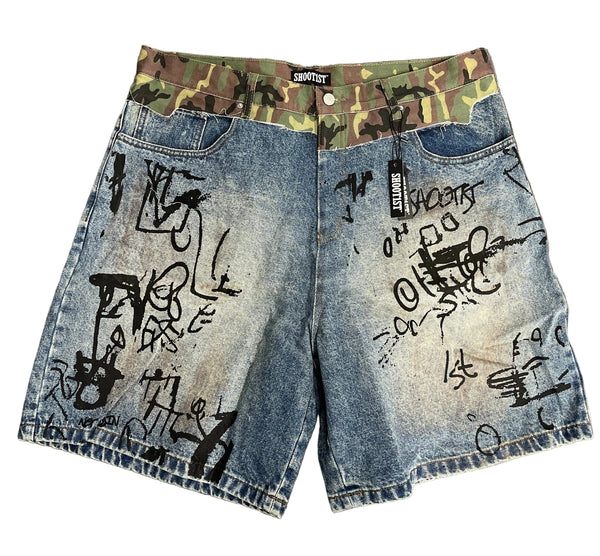 Shoot1st "Army Fatigue Denim Shorts"