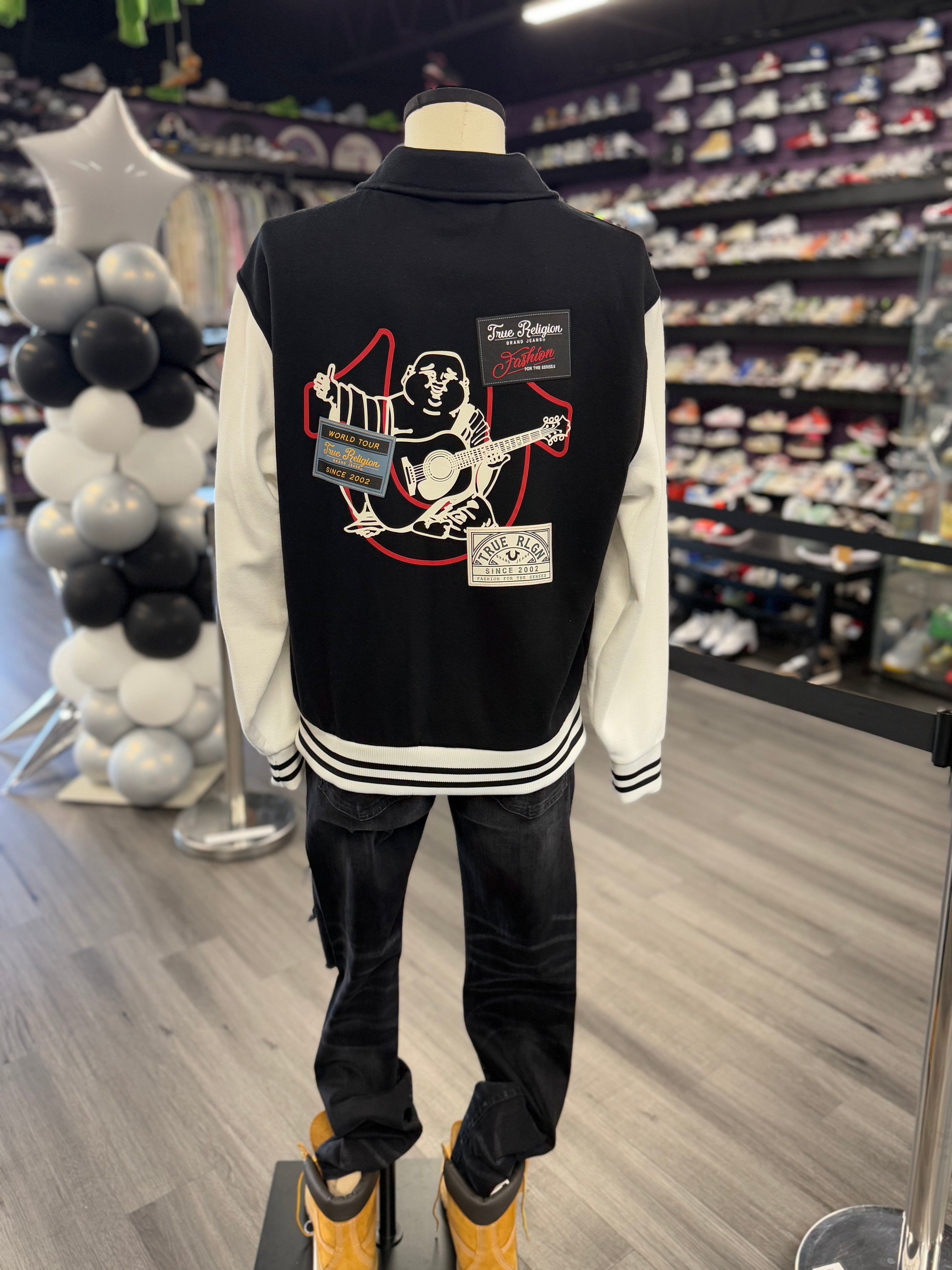 True Religion Collar Patch Fleece Varsity Jacket