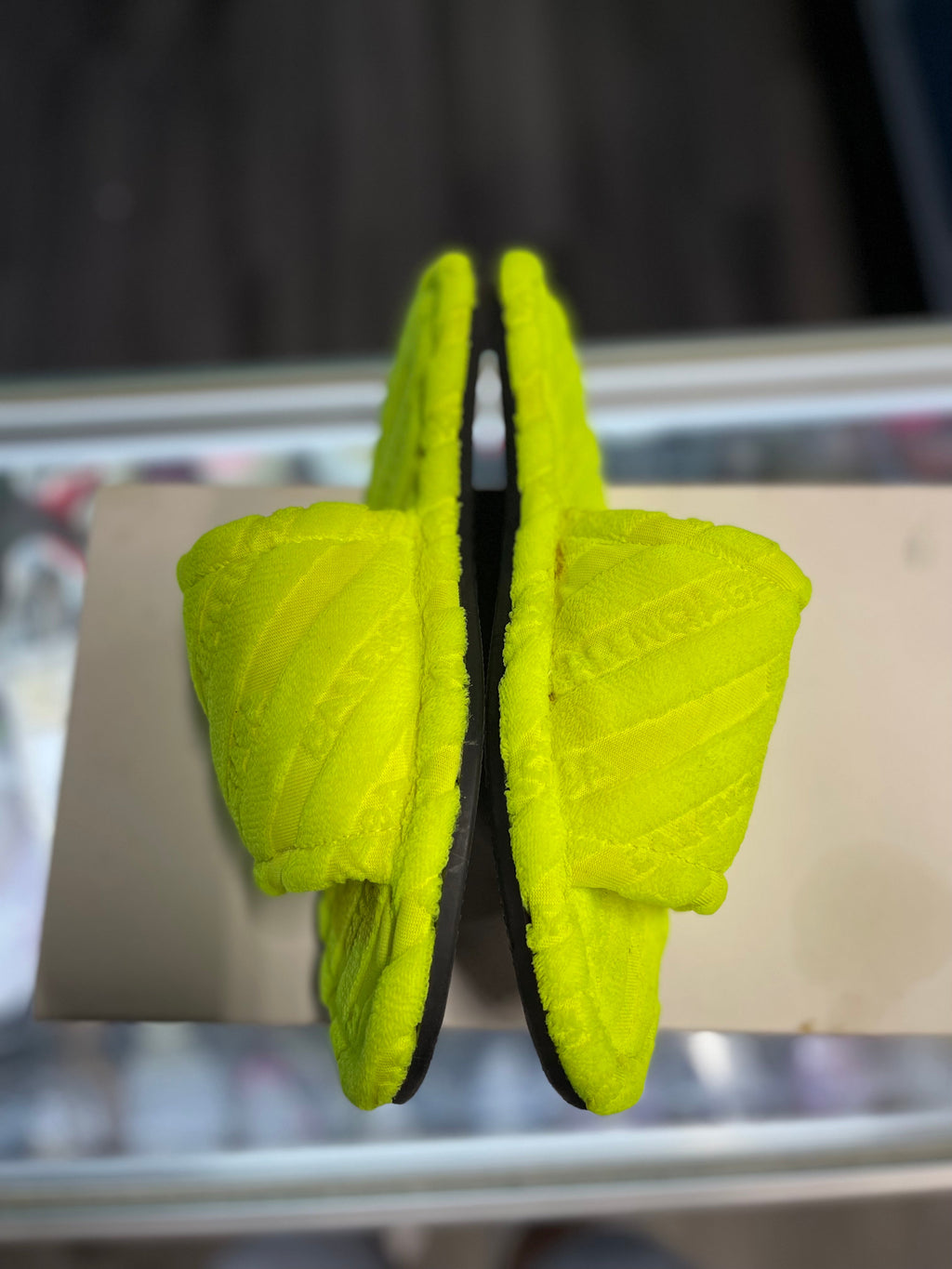 Balenciaga Repeating Logo Fuzzy Slide "Neon Yellow"