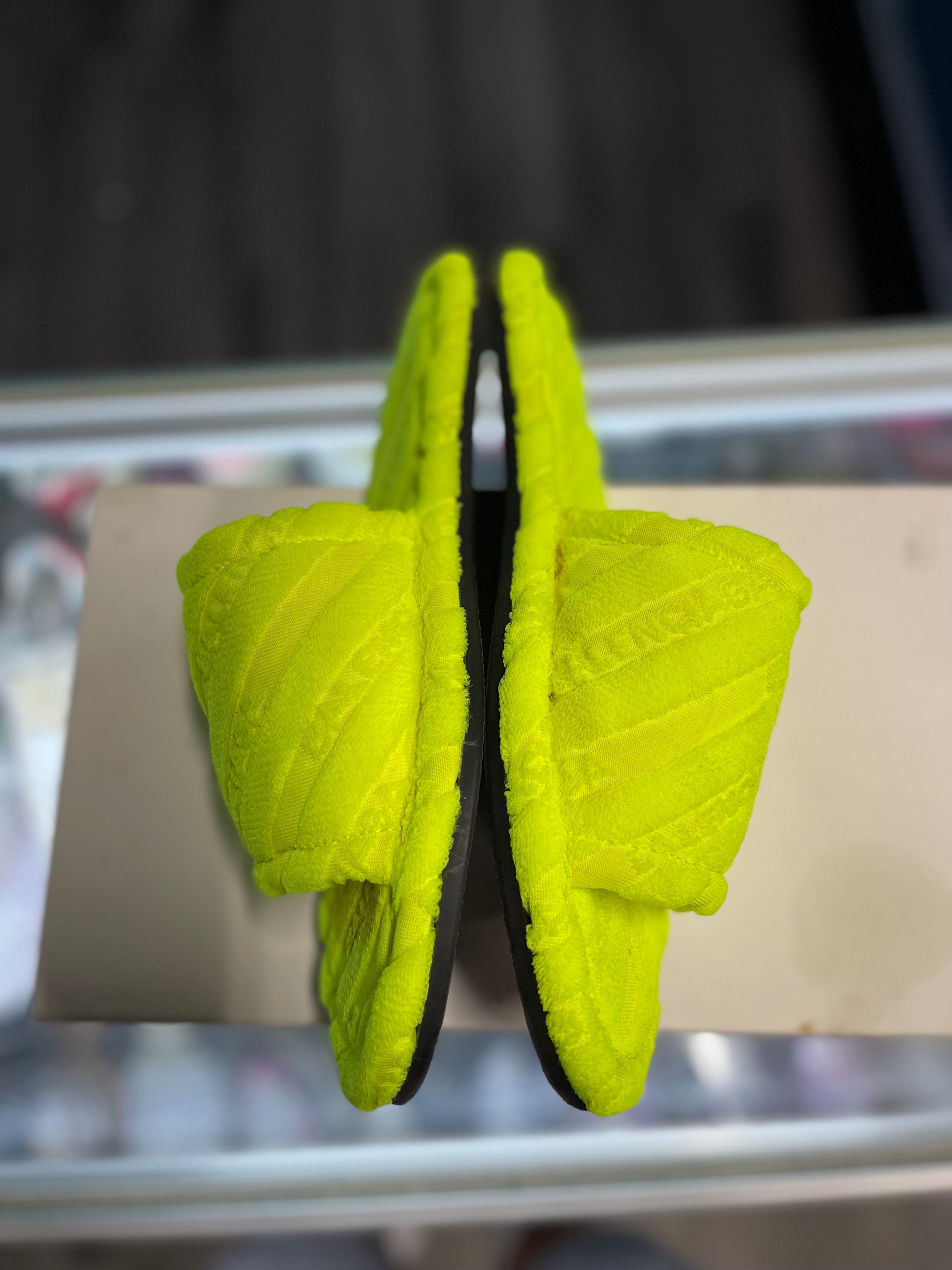 Balenciaga Repeating Logo Fuzzy Slide "Neon Yellow"