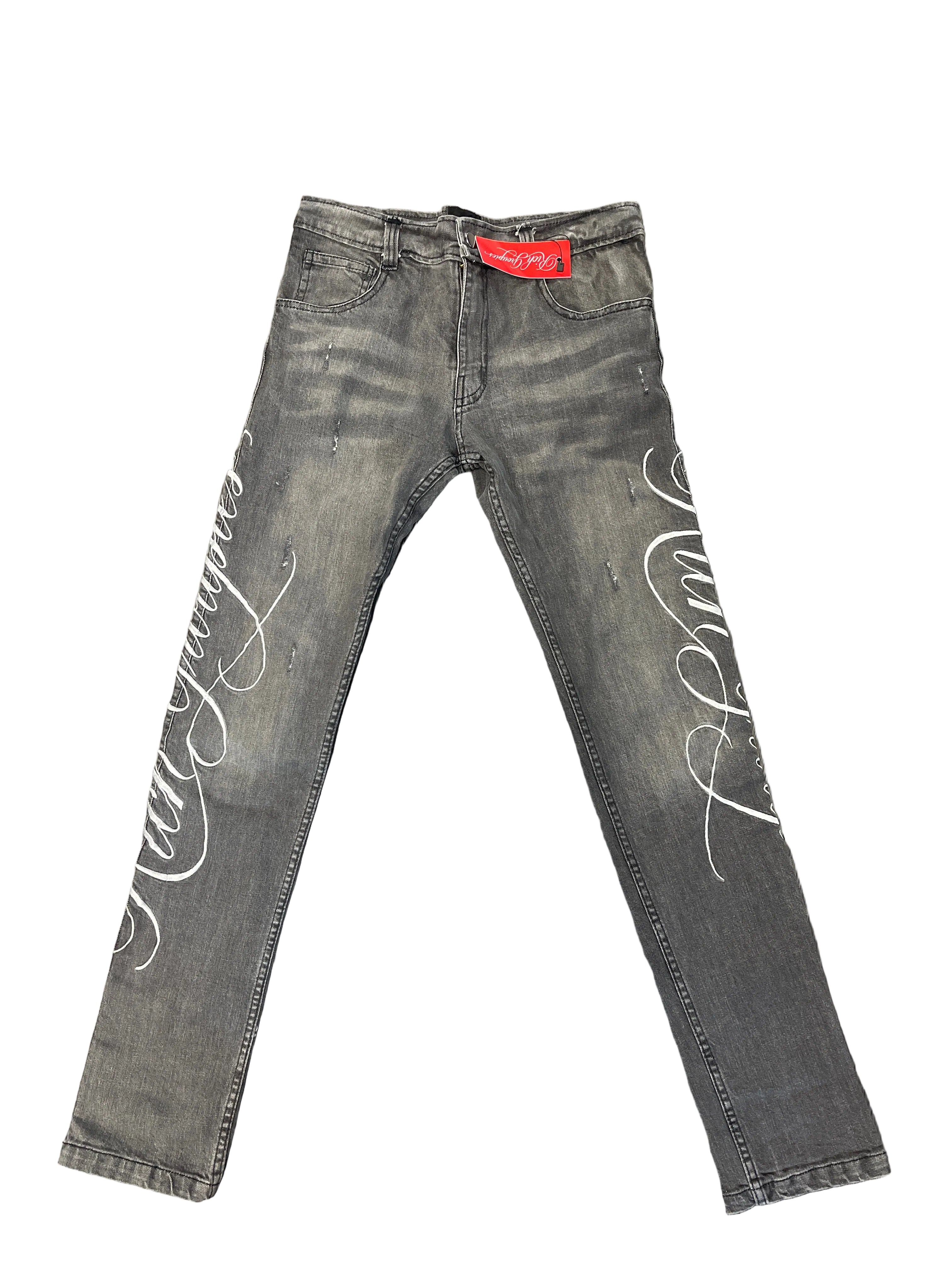 Rich Groupies Cursive Skinny Jeans "Grey"