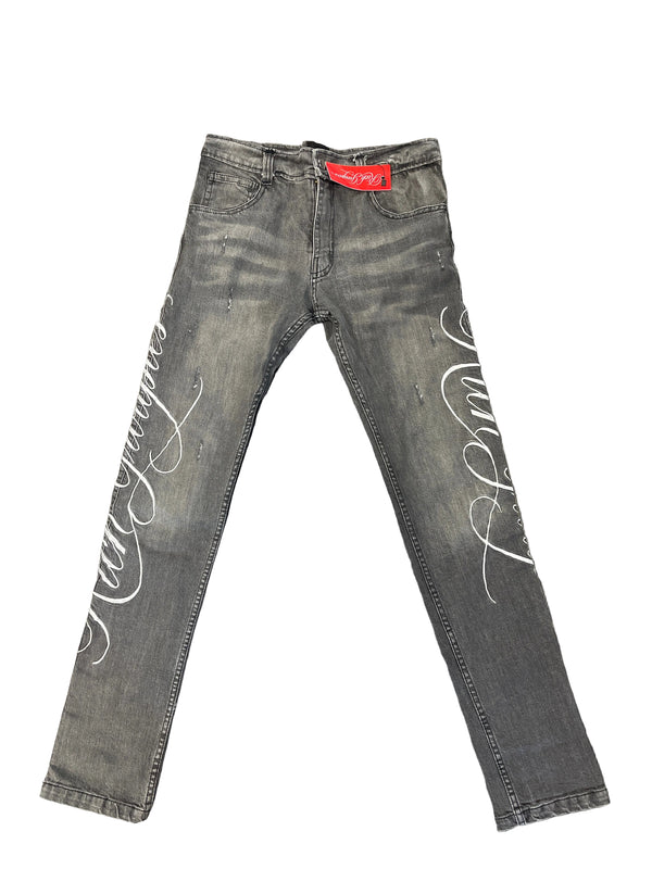 Rich Groupies Cursive Skinny Jeans "Grey"