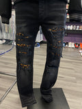 Amiri Skinny Pants "Black Leopard Patch"