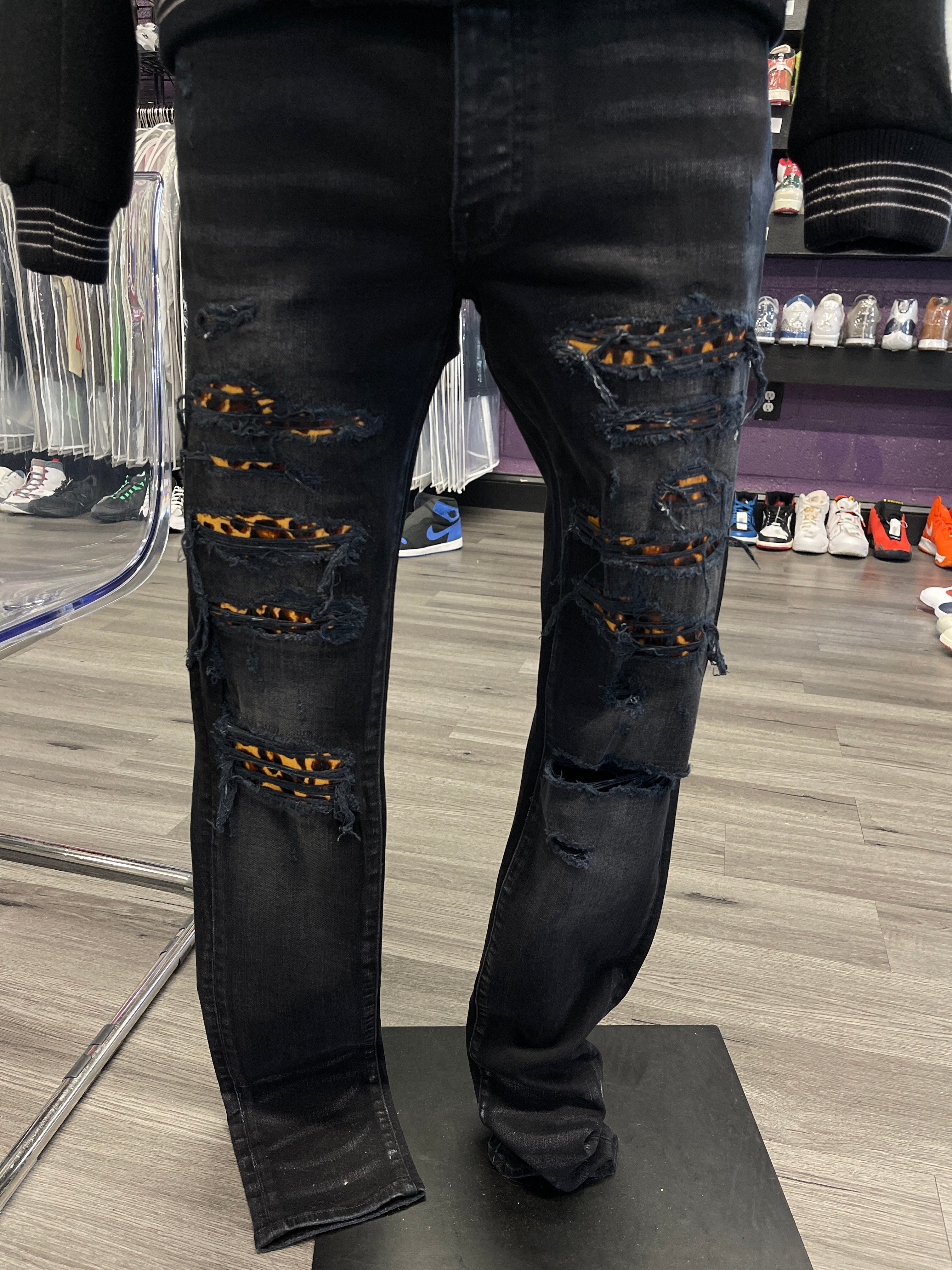 Amiri Skinny Pants "Black Leopard Patch"
