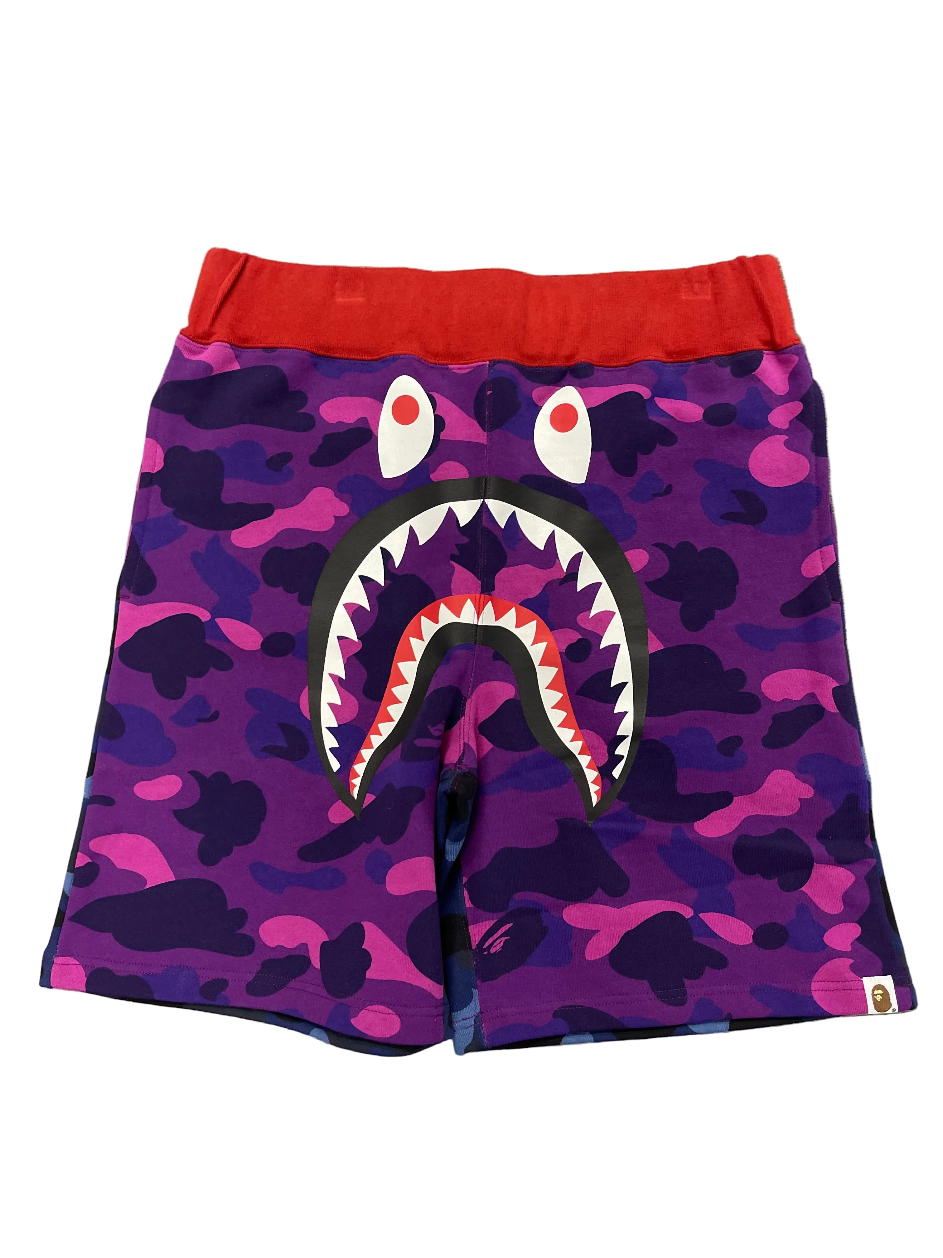 Bape Crazy Camo Shark Shorts "Purple Camo/Red"