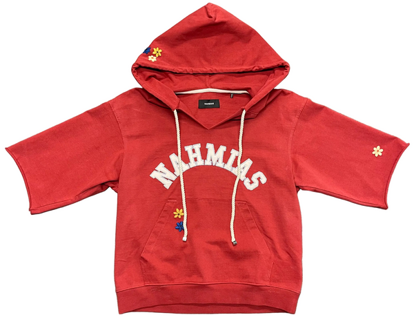 Nahmias Daydreaming Cotton Cut-Off Hoodie "Red"