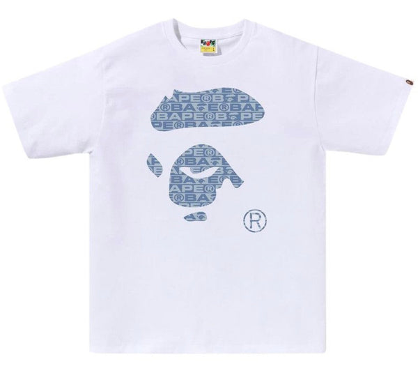 Bape Pattern Ape Face Tee "White Blue"