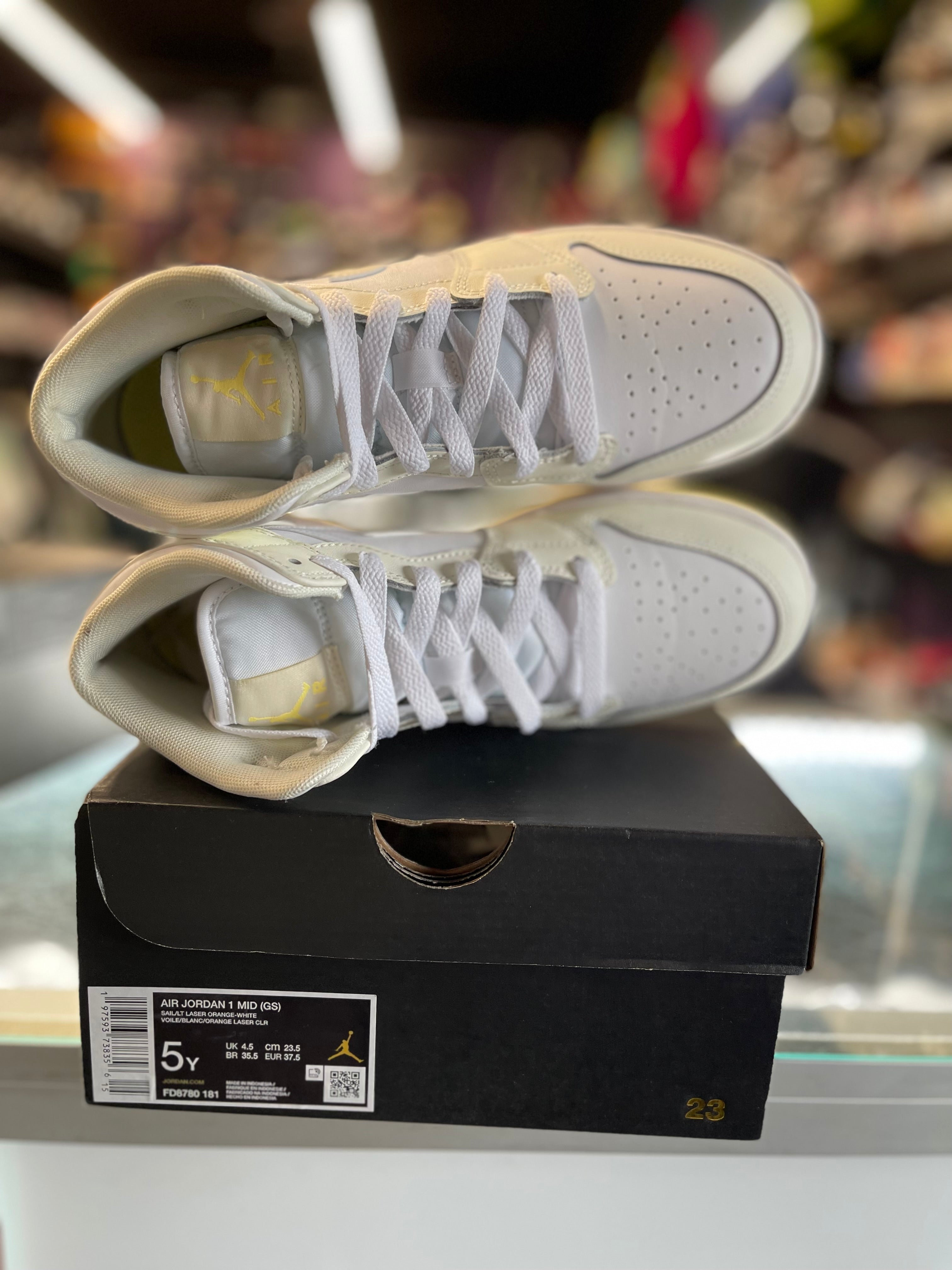 2023 Air Jordan 1 Mid "Sail Light Laser Orange" (GS)